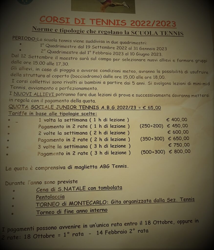 Scuola Tennis. Corsi 2022/2023